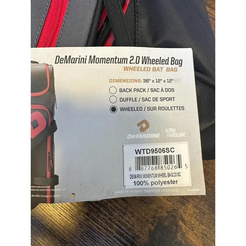 New DEMARINI Momentum 2.0 Wheeled Baseball Softball Equipment Bat Bag Black Red